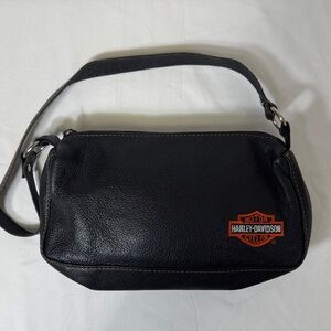 Harley-Davidson Black Leather‎ Shoulder Bag Orange Bar & Shield Logo Purse